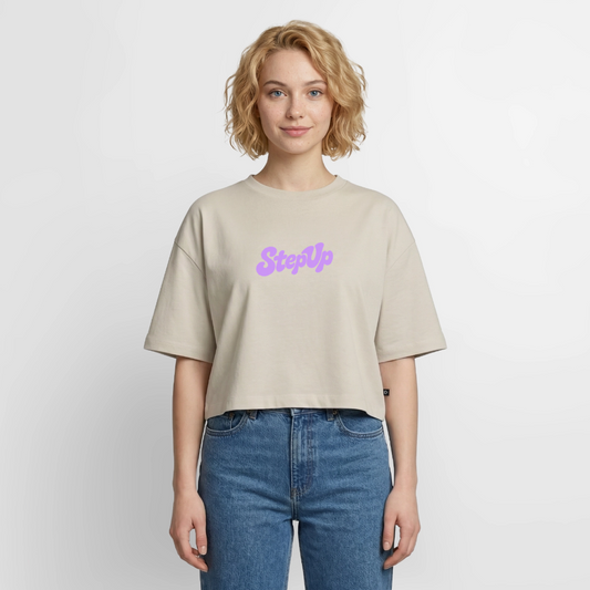 Step Beat Love - Frauen Premium Oversized Bio Cropped T-Shirt - Beige