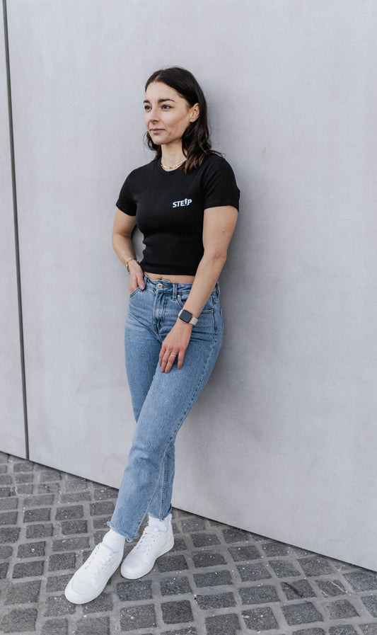 StepUp | Bio Baumwoll enges Crop Shirt ripped