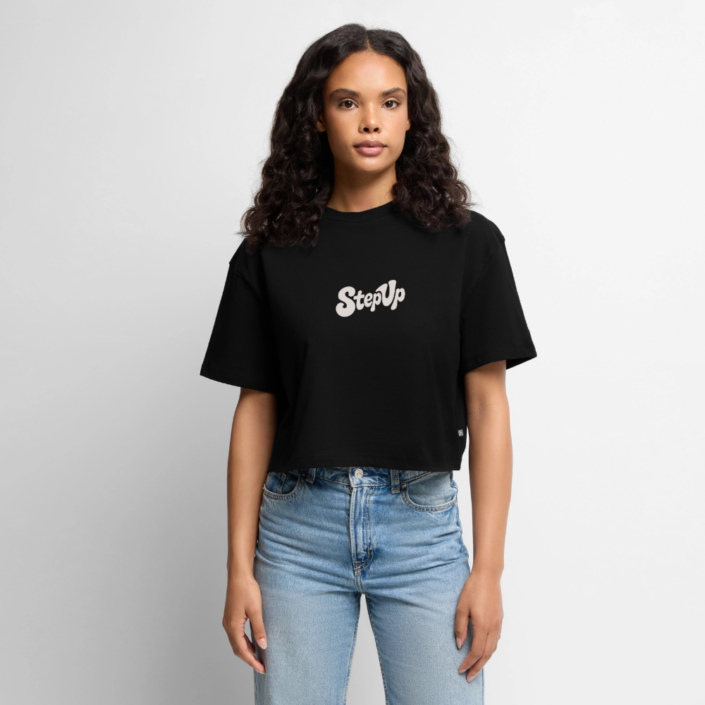 Step Beat Love - Frauen Premium Oversized Bio Cropped T-Shirt - Schwarz
