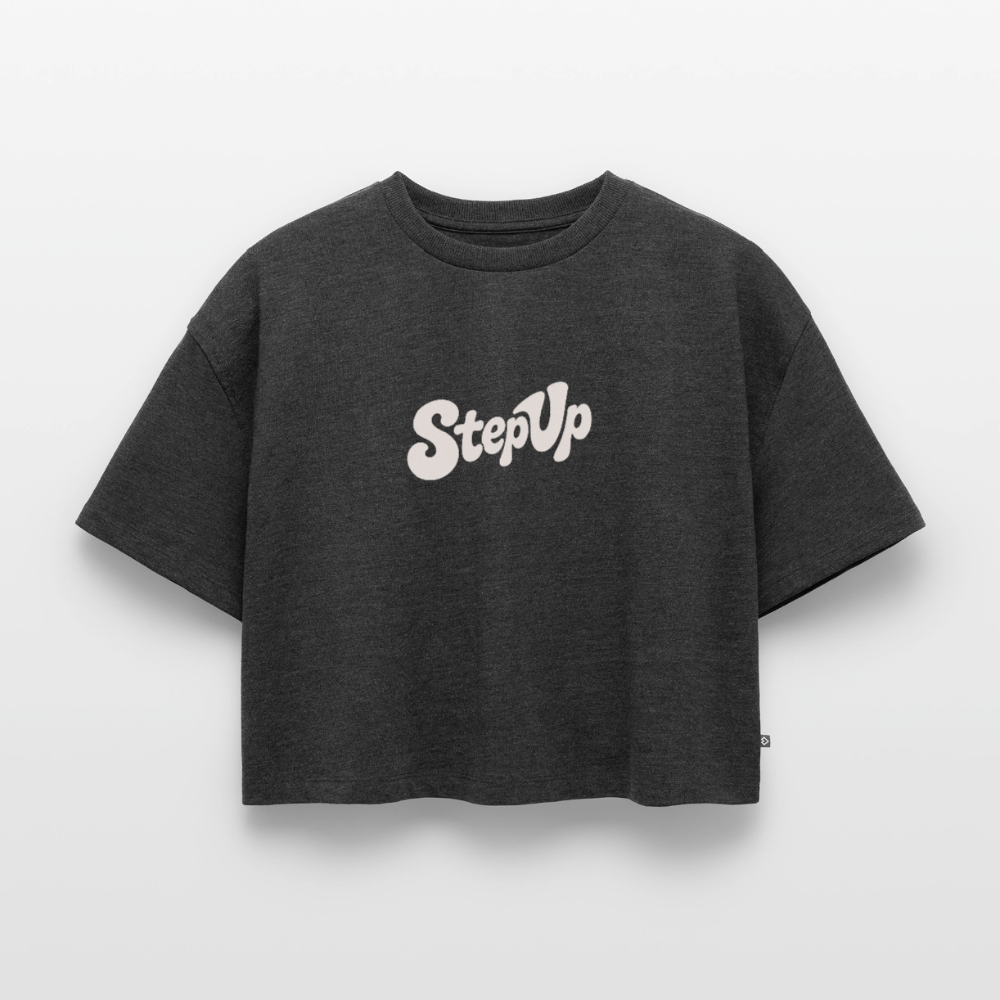 Step Beat Love - Frauen Premium Oversized Bio Cropped T-Shirt - Anthrazit meliert