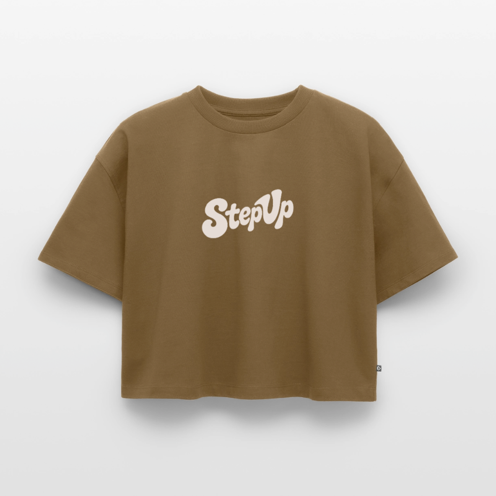 Step Beat Love - Frauen Premium Oversized Bio Cropped T-Shirt - Nussbraun